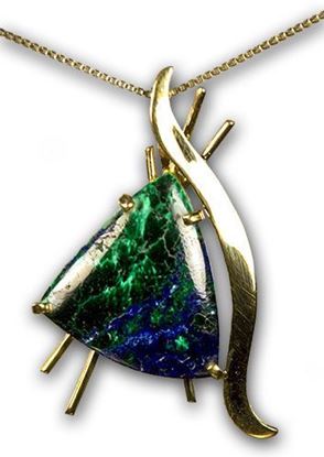 14k Handcrafted Chatoyant Malachite & Azurite Pendant