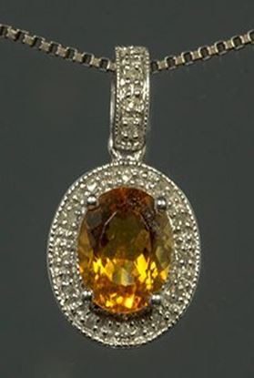 14k White Gold Diamond & Oval Citrine Pendant