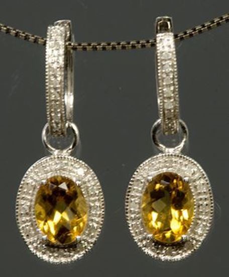 14k White Gold Diamond & Oval Citrine Earrings