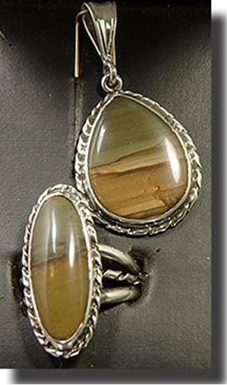 Owyhee Red Desert Picture Jasper Silver Pendant & Ring