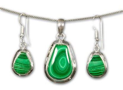 Malachite Silver Earrings & Pendant