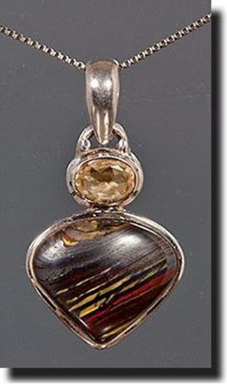 Australian Tiger Iron & Citrine Silver Pendant