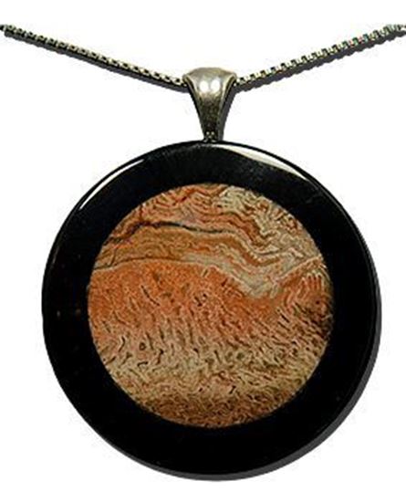 Fossil Fern & Black Onyx Silver Pendant