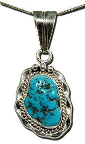 Navajo Silver Pendant with Sleeping Beauty Turquoise Nugget