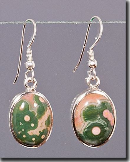 Silver earrings set with the gemstone Madagascar Ocean Jasper