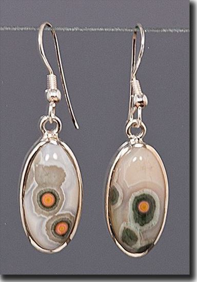 Silver earrings set with the gemstone Madagascar Ocean Jasper