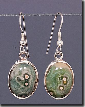 Silver earrings set with the gemstone Madagascar Ocean Jasper