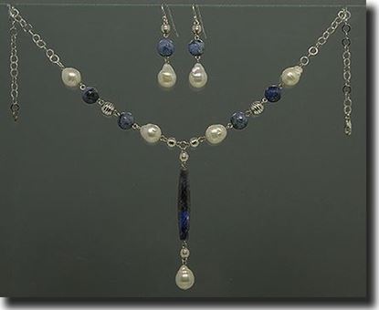 Sodalite & Pearl Silver Necklace, Braclet & Earrings