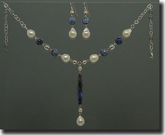 Sodalite & Pearl Silver Necklace, Braclet & Earrings