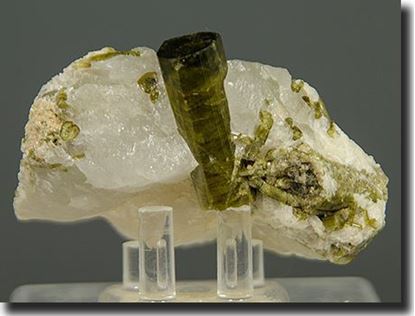 Green Tourmaline crystal in Quartz