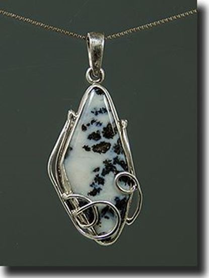 Silver Pendant set with Black Feather Dendritic Agate Wyoming
