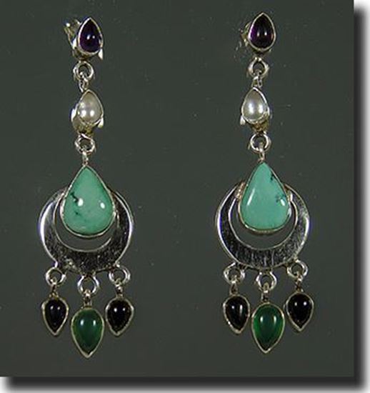African Turquoise Ocean Jade and Fire Agate Earrings